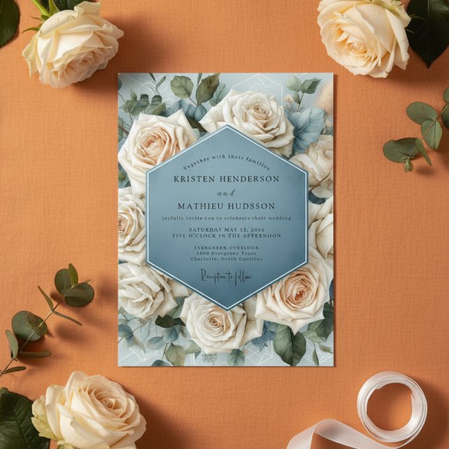 Misty Blue Rose Bloom Wedding Invitation (Creator Uploaded)