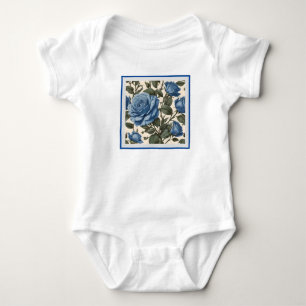 Misty Blue Roses And Green Leaves, Baby Bodysuit