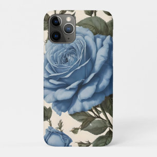 Misty Blue Roses And Green Leaves, iPhone 11 Pro Case