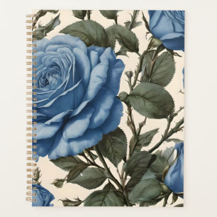 Misty Blue Roses And Green Leaves, Planner