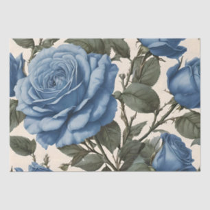 Misty Blue Roses And Green Leaves, Tissue Paper