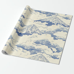 Misty Blue Snow Peaks Nature Scenic Pattern Wrapping Paper