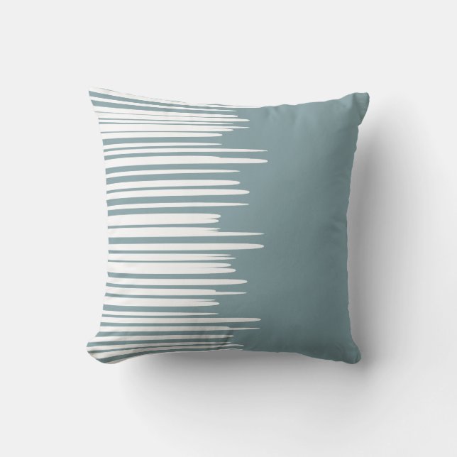 Misty Blue Uneven White Lines Modern  Throw Pillow (Front)