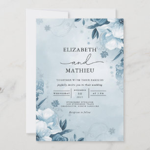 Misty Blue Watercolor Floral Wedding Invitation