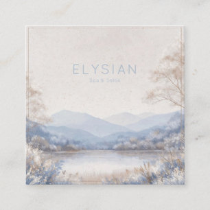 Misty Blue Winter Landscape Gold Frame Square Business Card
