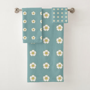 misty blue yellow and white Buttercup Flowers Bath Towel Set