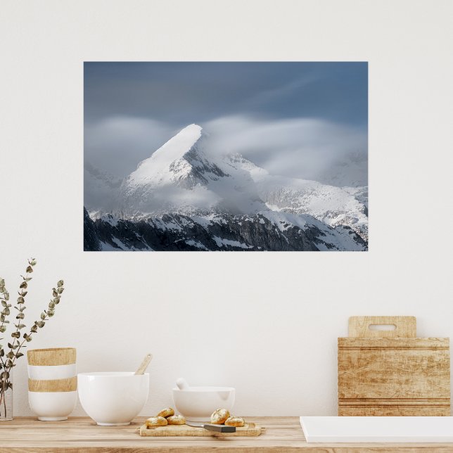 Misty clouds over mountain Grintovec, Slovenia Poster (Kitchen)