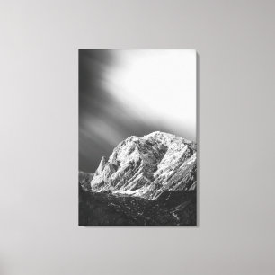 Misty clouds over the mountains in black and white canvas print