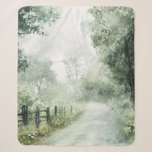Misty Country Road Forest Path Landscape (1) Sherpa Blanket