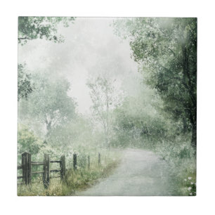 Misty Country Road Forest Path Landscape (1) Tile