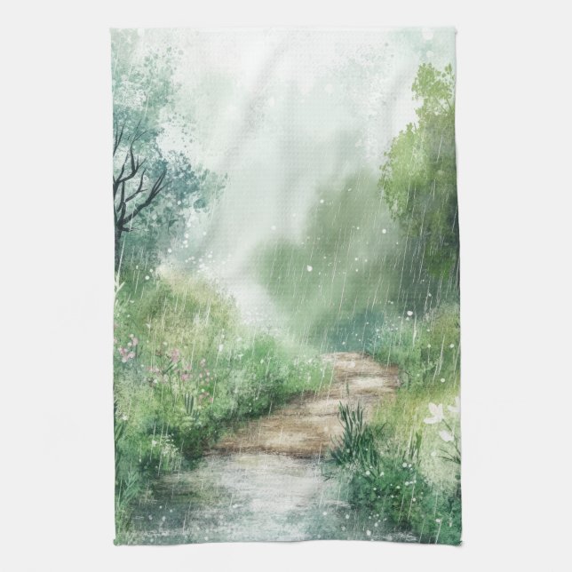 Misty Country Road Forest Path Landscape (2) Kitchen Towel (Vertical)