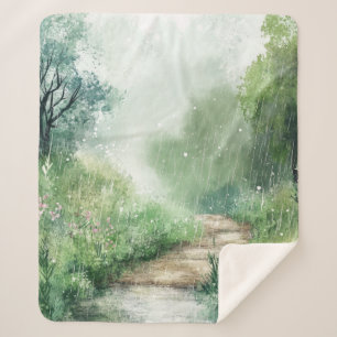 Misty Country Road Forest Path Landscape (2) Sherpa Blanket