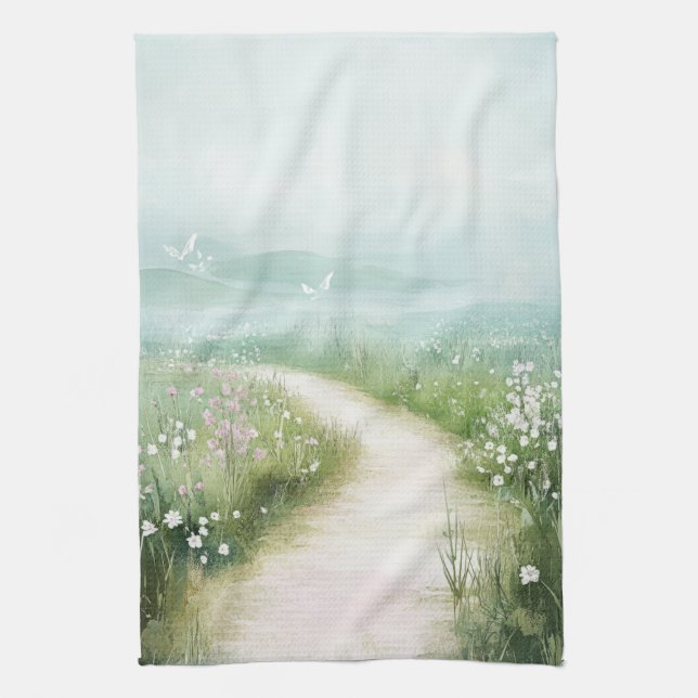 Misty Country Road Forest Path Landscape (3) Kitchen Towel (Vertical)