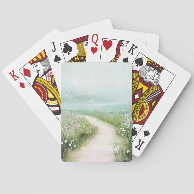 Misty Country Road Forest Path Landscape (3) Playing Cards (Back)