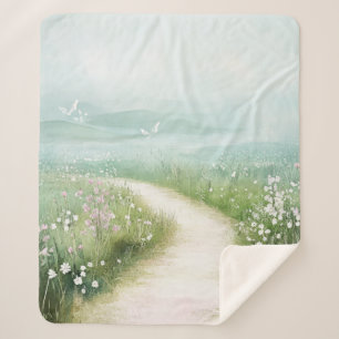 Misty Country Road Forest Path Landscape (3) Sherpa Blanket