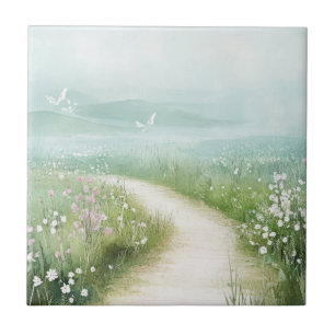 Misty Country Road Forest Path Landscape (3) Tile