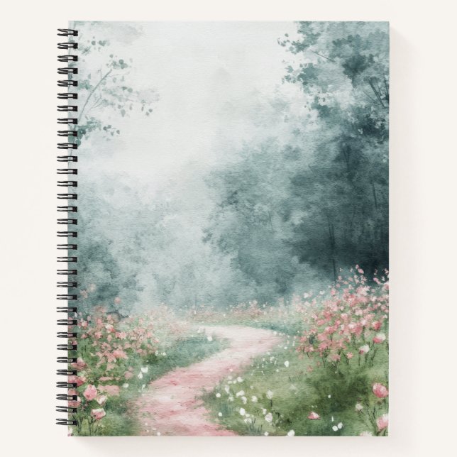 Misty Country Road Forest Path Landscape (4) Notebook (Front)