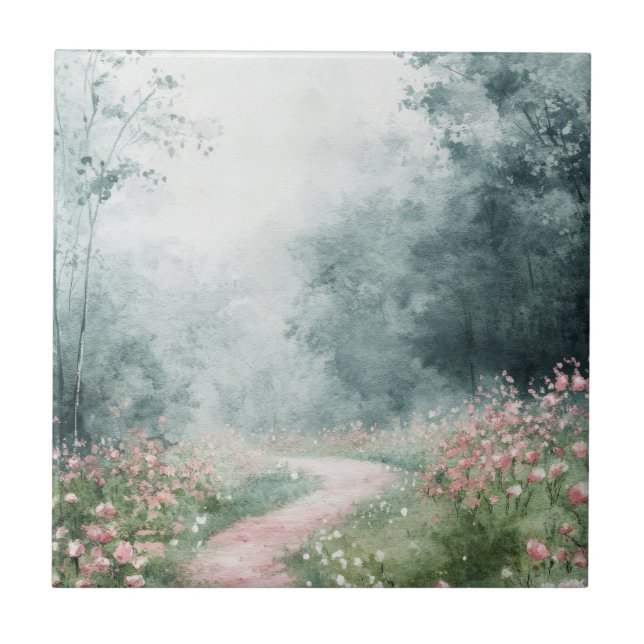 Misty Country Road Forest Path Landscape (4) Tile (Front)