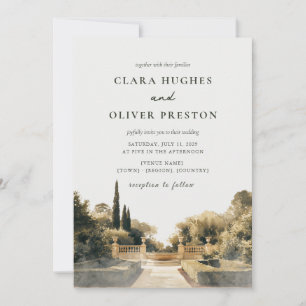 Misty Dawn Cypress Italian Garden Terrace Wedding Invitation