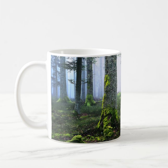 Misty Dawn Forest Photo  Coffee Mug (Left)