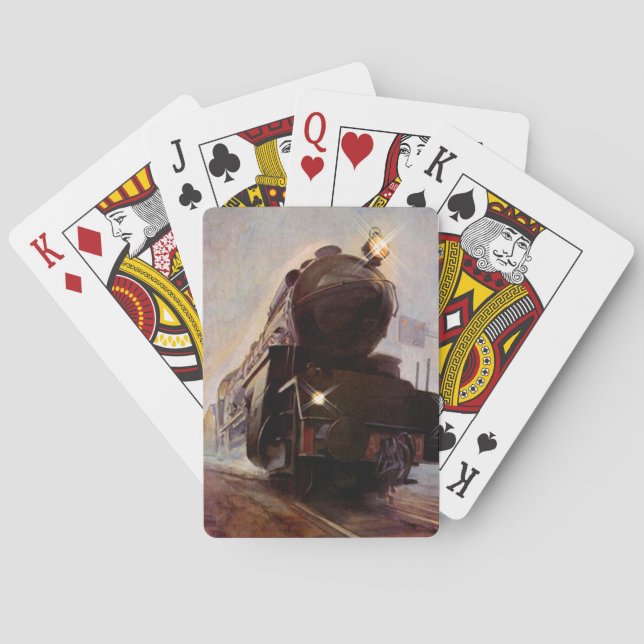 Misty Evening Train Station Engine Playing Cards (Back)
