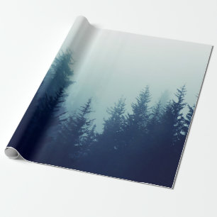 Misty fog in pine forest on mountain slopes. Colou Wrapping Paper