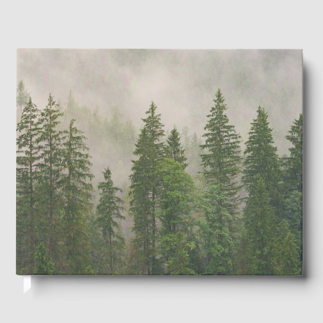 Misty Foggy Forest Trees Guest Book (Front)