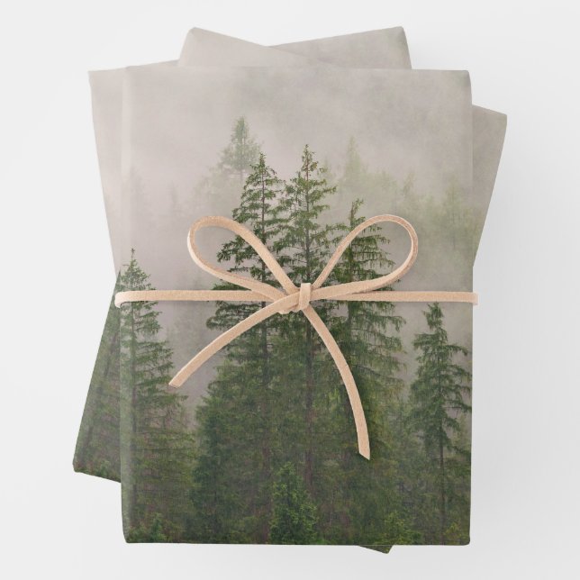Misty Foggy Forest Trees Wrapping Paper Sheet (In situ)