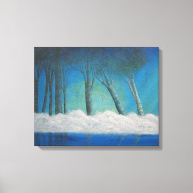 Misty Forest Blue River Reflections  Canvas Print (Front)