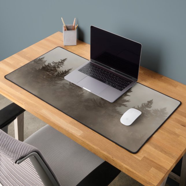 Misty forest, dark nature theme desk mat (Office 2)