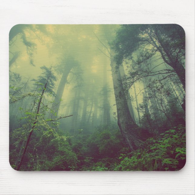 Misty Forest Green Trees Mouse Pad (Front)