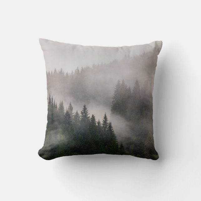 Misty Forest in the Mountains Throw Pillow (Front)