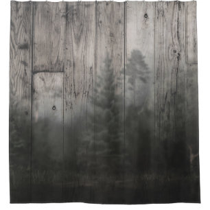 Misty Forest Lake Pine Trees & Wood Rustic