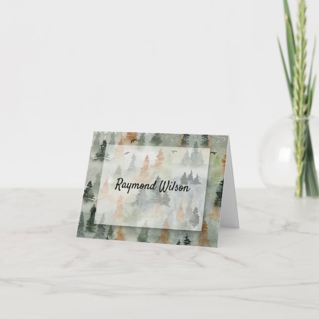 Misty Forest Masculine Folded Thank You Notes (Front)