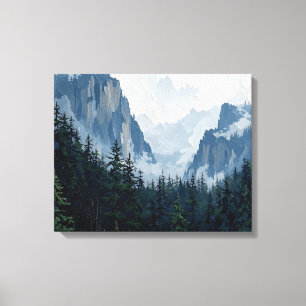 Misty Forest Mountains Wrapped Canvas   Nature Lan