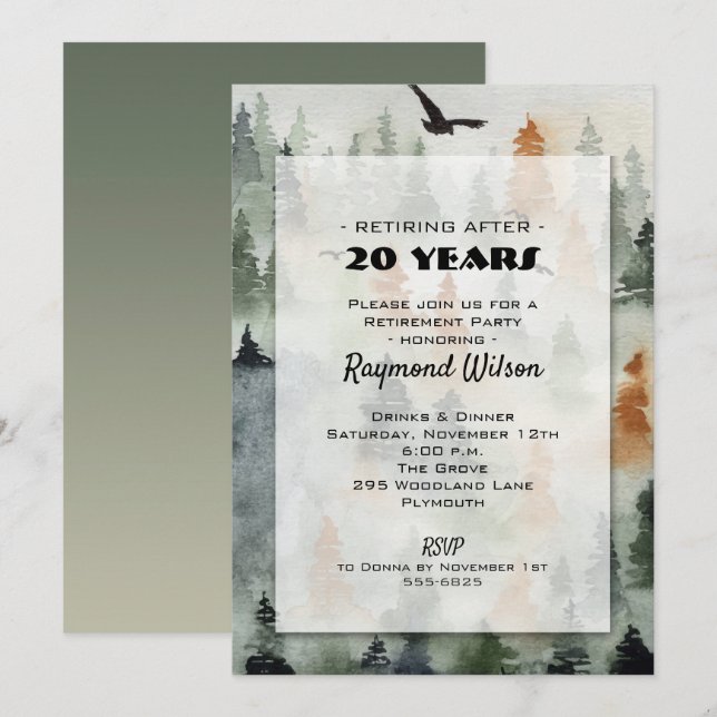 Misty Forest Retirement Party Invitation (Front/Back)