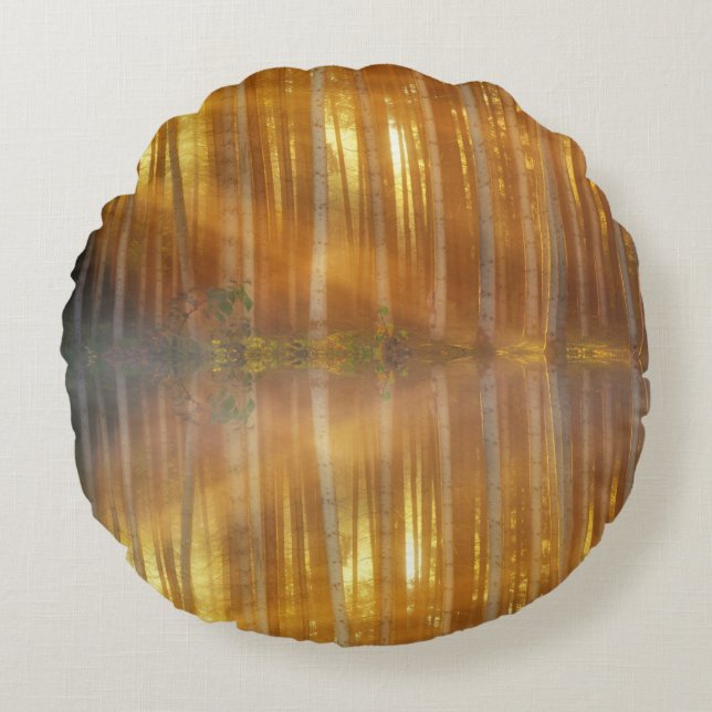 Misty Forest Scene Round Pillow (Front)
