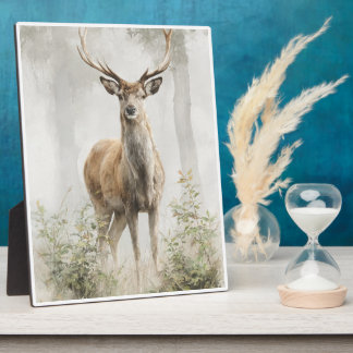 Misty Forest Stag Art Plaque