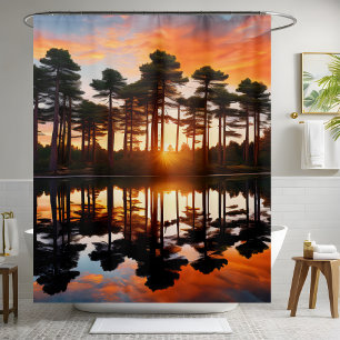 Misty Forest Sunset Pine Trees Woodland Wilderness