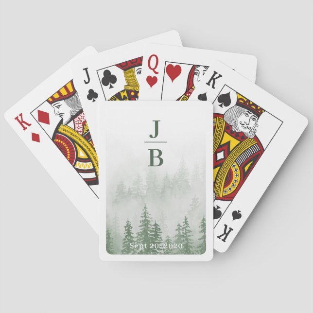 Misty Forest Wedding Favour Initial Playing Cards (Back)