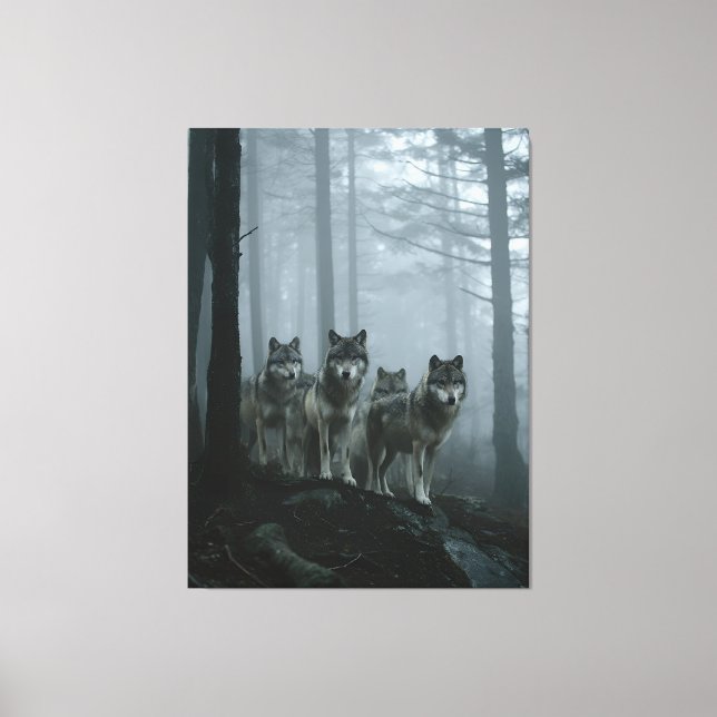 Misty Forest Wolf Pack Canvas Print (Front)