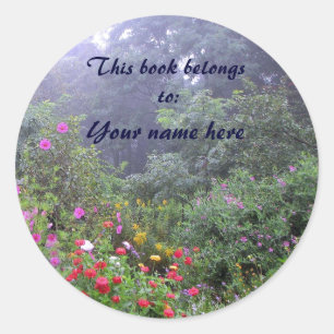 Misty Garden Bookplate Classic Round Sticker