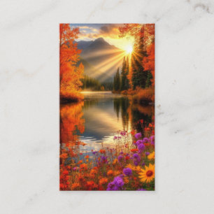 Misty Golden Sunrise on Autumn Lake Tranquil Mount Business Card