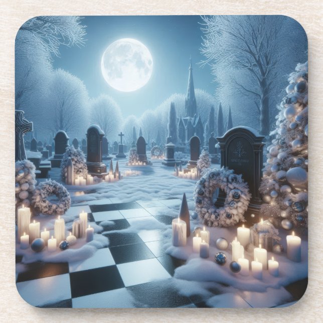 Misty Graveyard Christmas | Gothic Holiday Decor Coaster (Front)