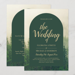 Misty Green Forest mountain Pine Trees Wedding Invitation
