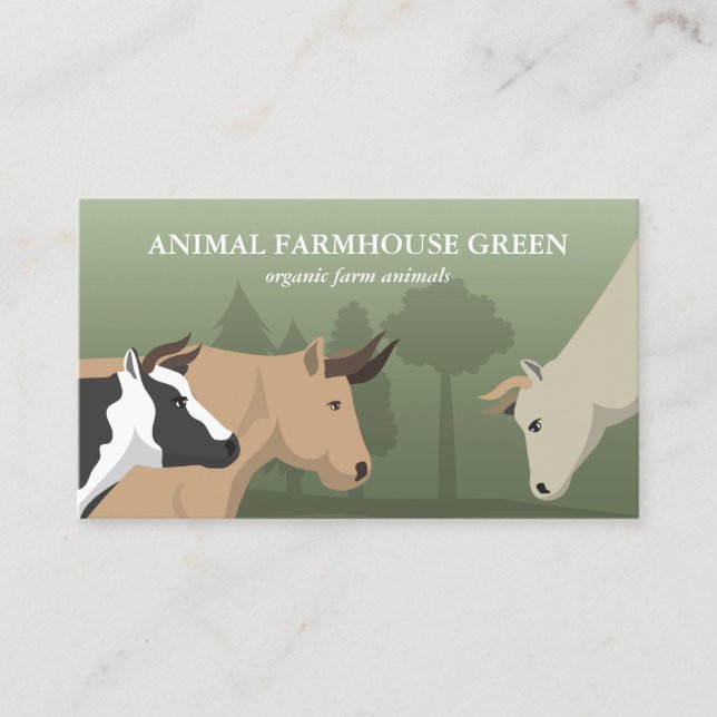 Misty Green Pasture Cows Grazing Flat Illustration Business Card (Front)