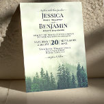 Misty Green Pine Forest Rustic Outdoors Wedding Invitation<br><div class="desc">This rustic wedding invitation features a beautiful watercolor background of green mountain pine trees shrouded in yellow or green mist or fog. The text features the names of the couple with elegant script calligraphy highlights. Perfect for a country,  outdoor,  wilderness destination,  or winter ceremony.</div>