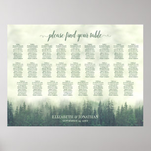 Misty Green Pines 26 Table Wedding Seating Chart