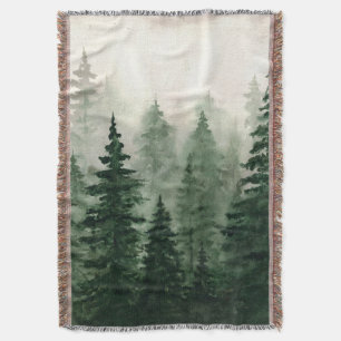 Misty Green Woodland Throw Blanket