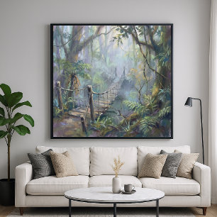 Misty Jungle Bridge - Pastel Painting Style Poster